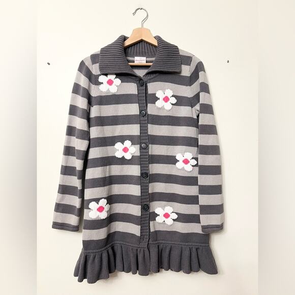 Hanna Andersson Gray Striped Button Down Daisy Floral Sweater Dress whimsical - Picture 1 of 7